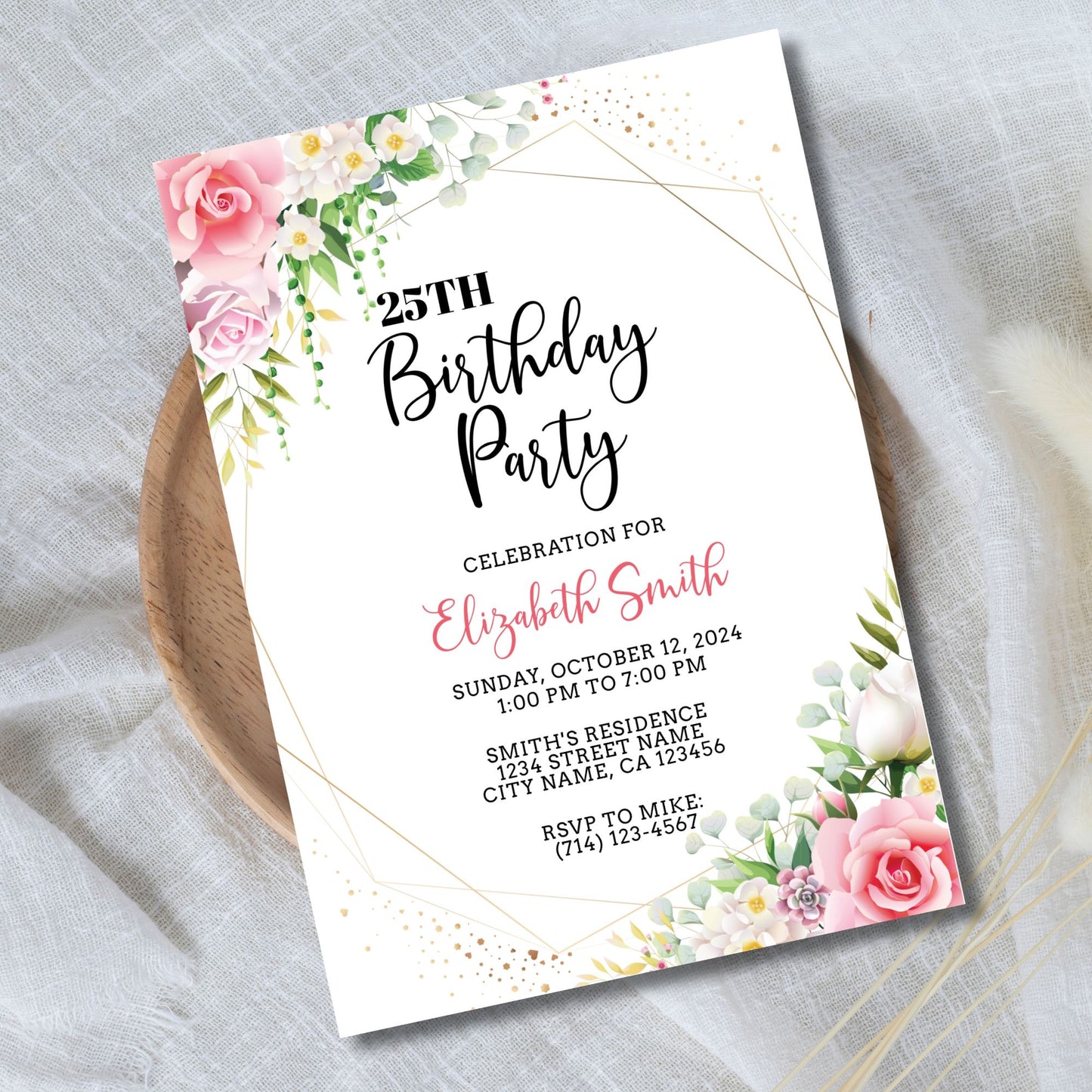 Editable Any Age Birthday Party Invitation Template 5x7