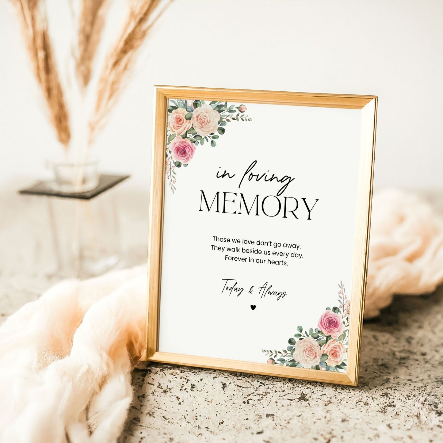 Memorial Sign Printable In Loving Memory Wall Art, Floral Sympathy Quote, Funeral Celebration of Life Decoration, Digital Download