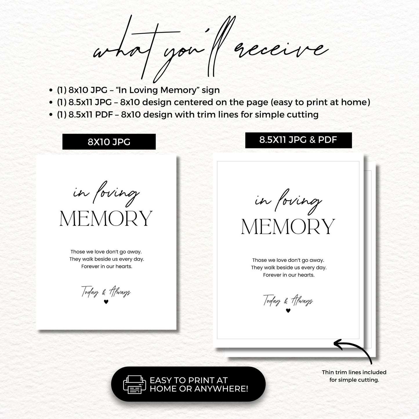 In Loving Memory Sign Printable, Memorial Service Sign, Funeral Table Decoration, Celebration of Life Digital Download, 8x10 JPG PDF