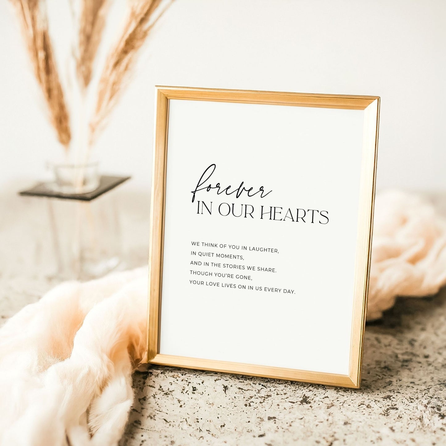Forever In Our Hearts memorial sign printable, 8x10 digital download funeral table decoration, celebration of life remembrance sign