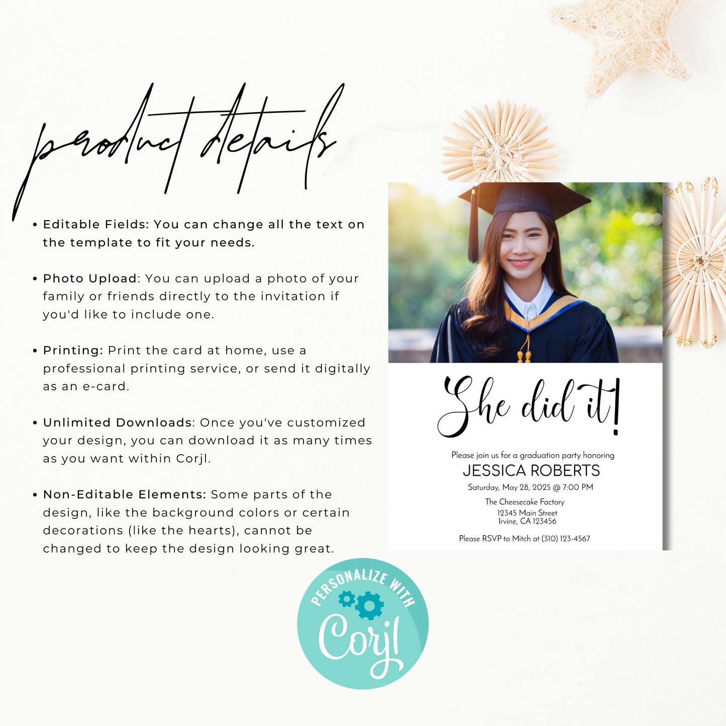 She Did It! Editable Graduation Party Invitation Template