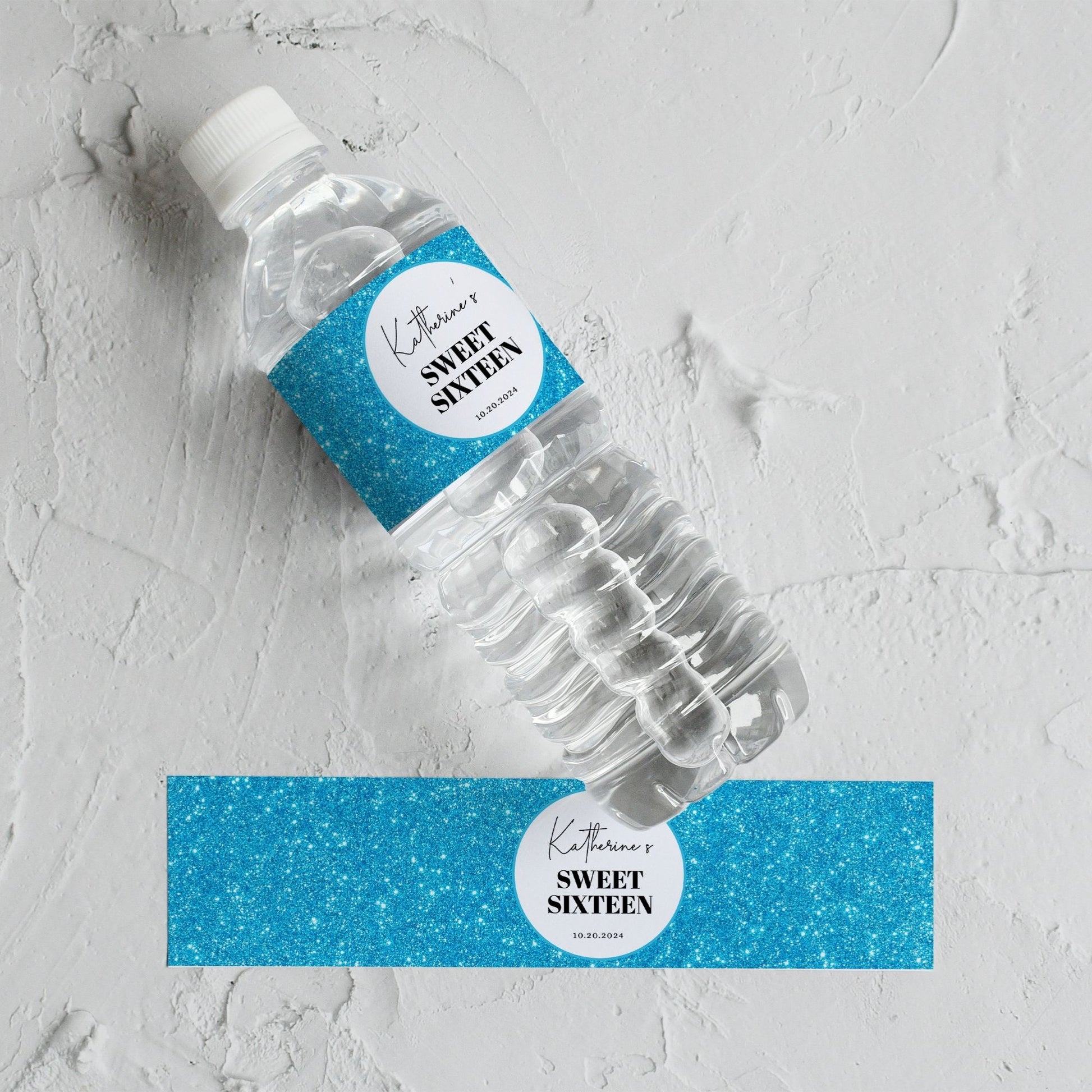 Blue Glitter Water Bottle Labels | Custom Birthday Labels for Any Age | Printable Birthday Favor Decor | Personalized Party Supplies