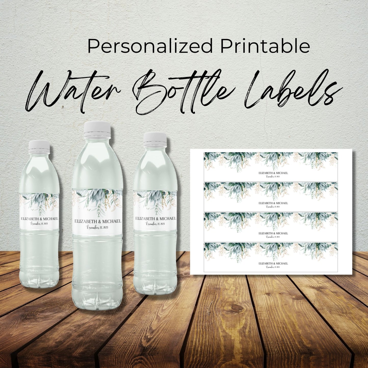 Water Bottle Label Template - Greenery