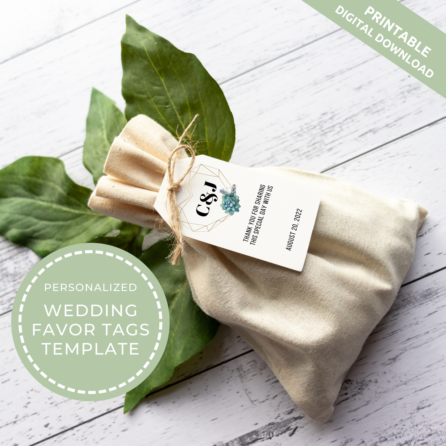 Succulent Wedding Favor Tag Template