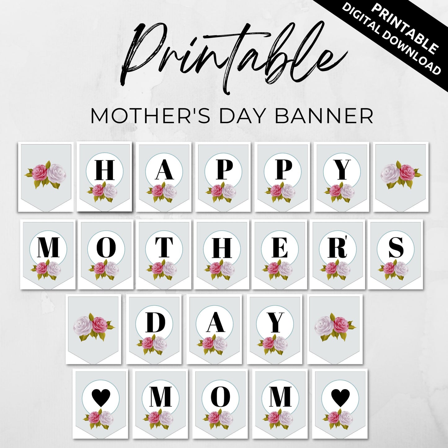 Happy Mother's Day Mom Banner Printable - Floral