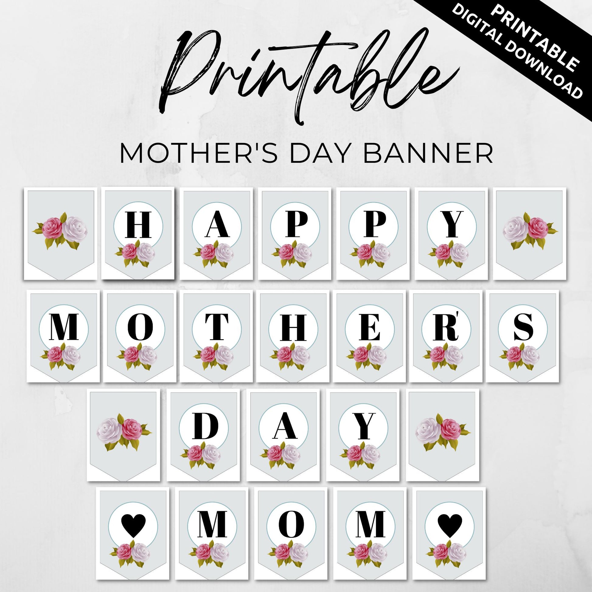 Happy Mother's Day Mom Banner Printable - Floral