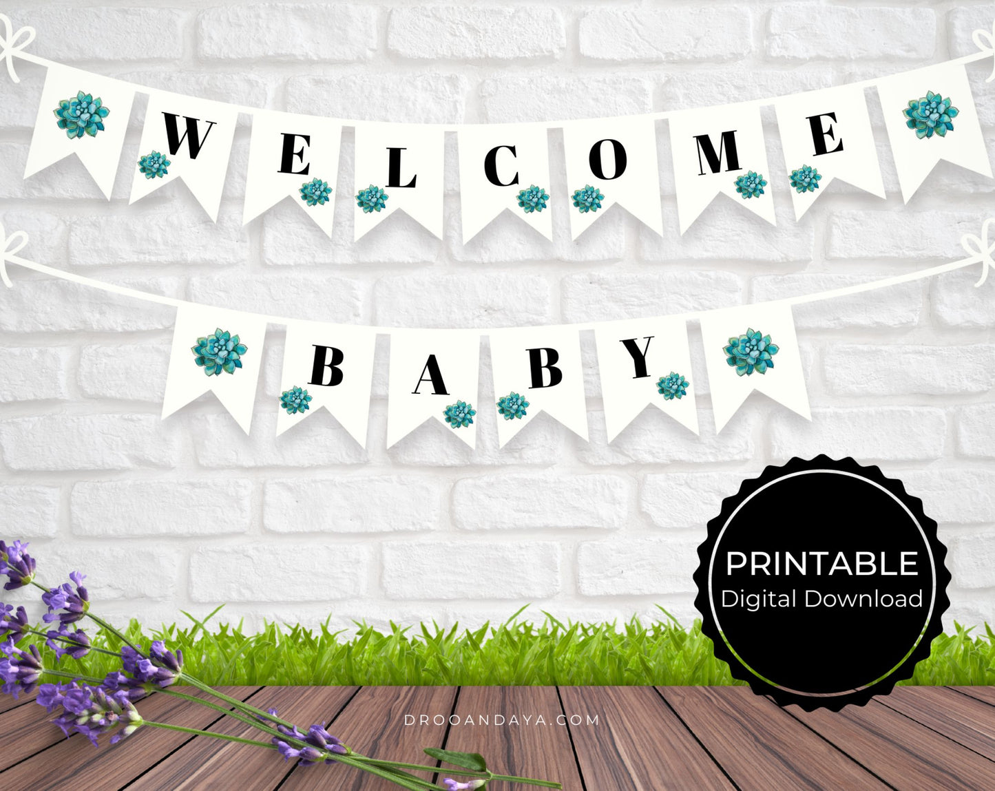 Succulent Welcome Baby Printable Baby Shower Banner