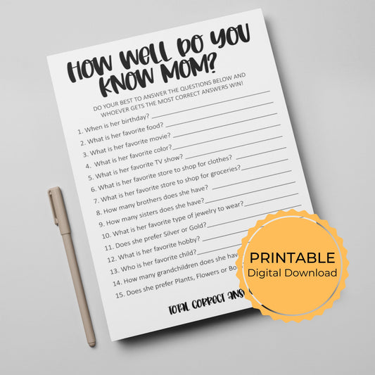 How Well Do You Know Mom - Mothers Day Family Game Activity