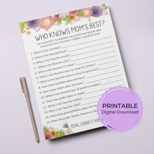Who Knows Mom's Best - Mothers Day Game Activity
