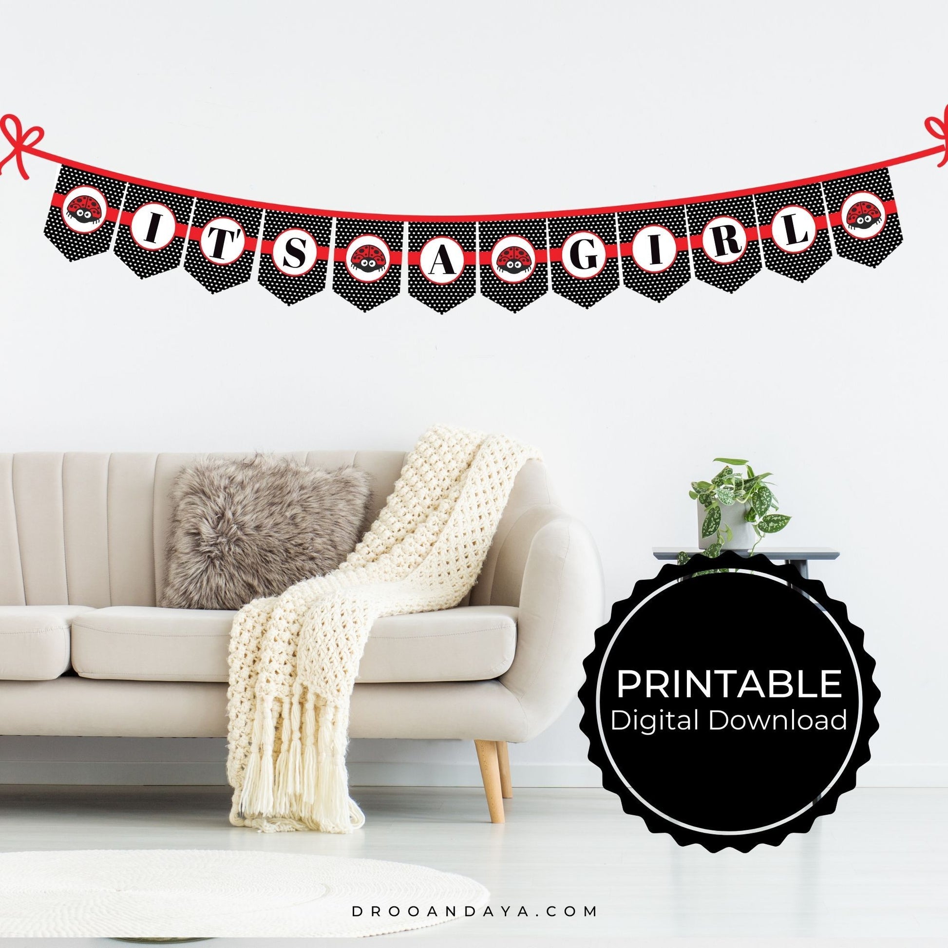 Ladybug It's a Girl Baby Shower Printable Banner