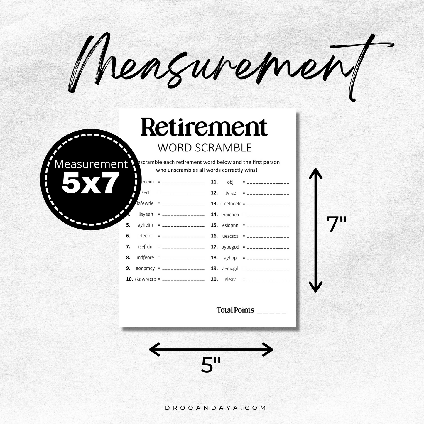Printable Retirement Word Scramble Game - Droo & Aya
