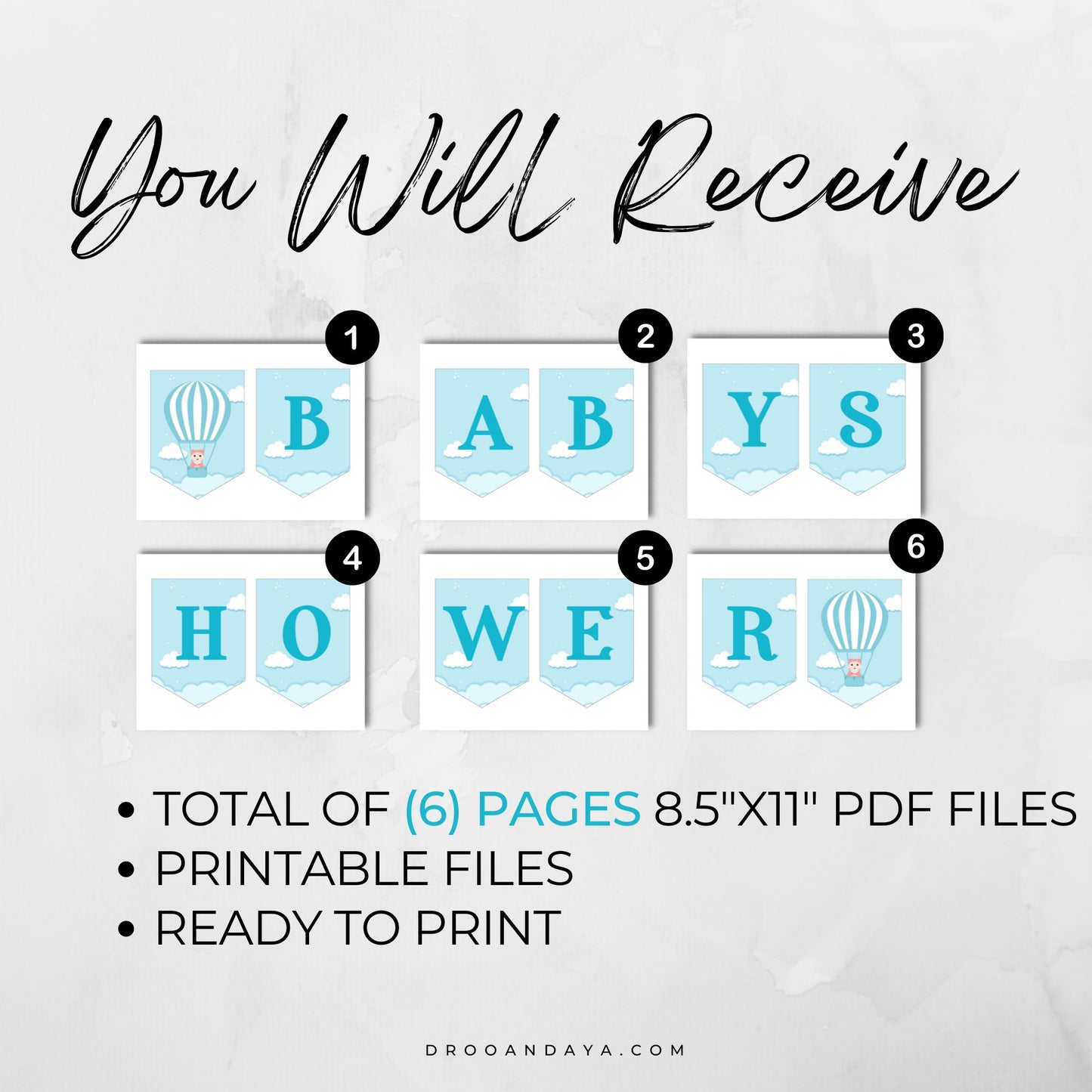 Baby Shower Printable Banner - Blue Hot Air Balloon