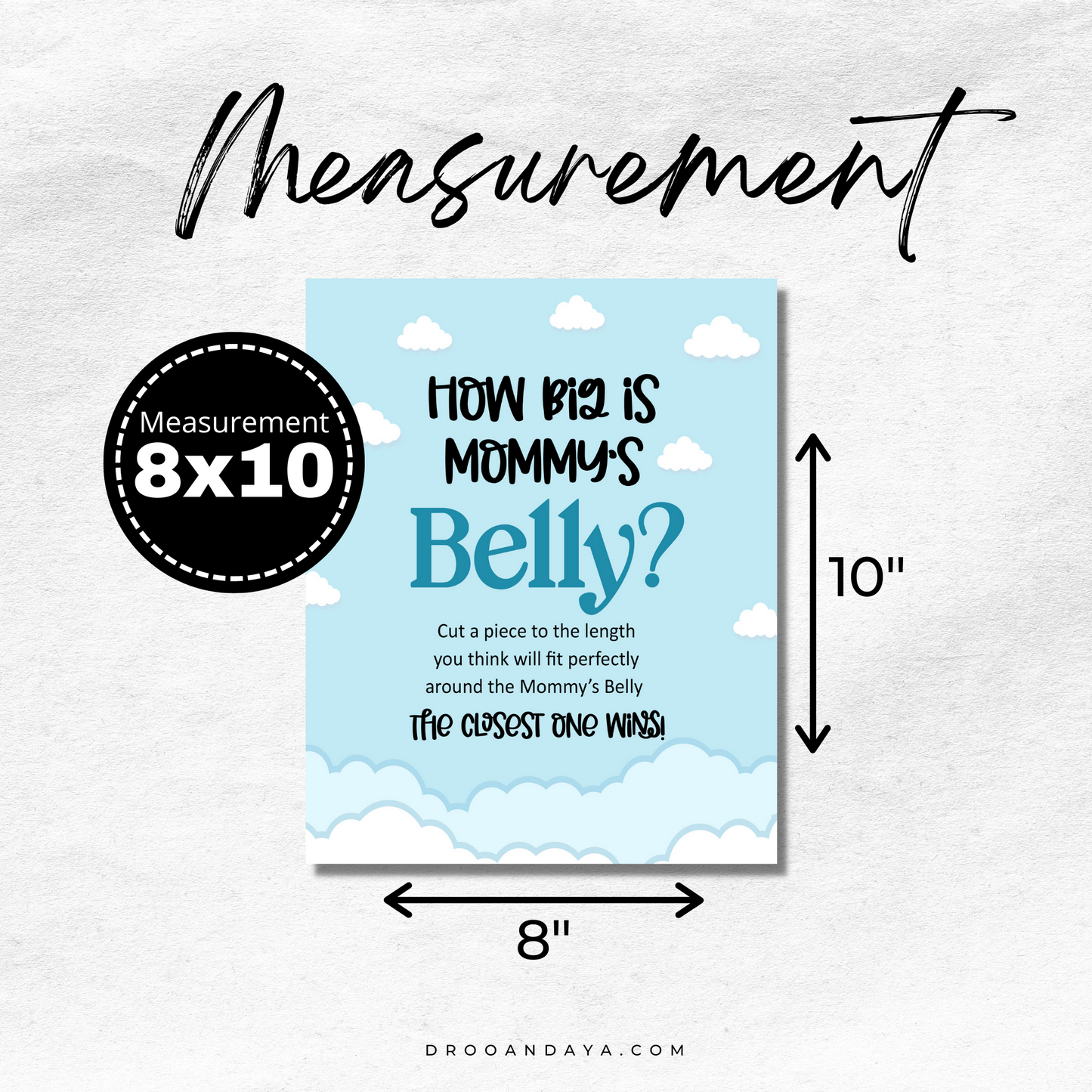 Printable How Big is Mommy's Belly Baby Shower Game Sign - Droo & Aya