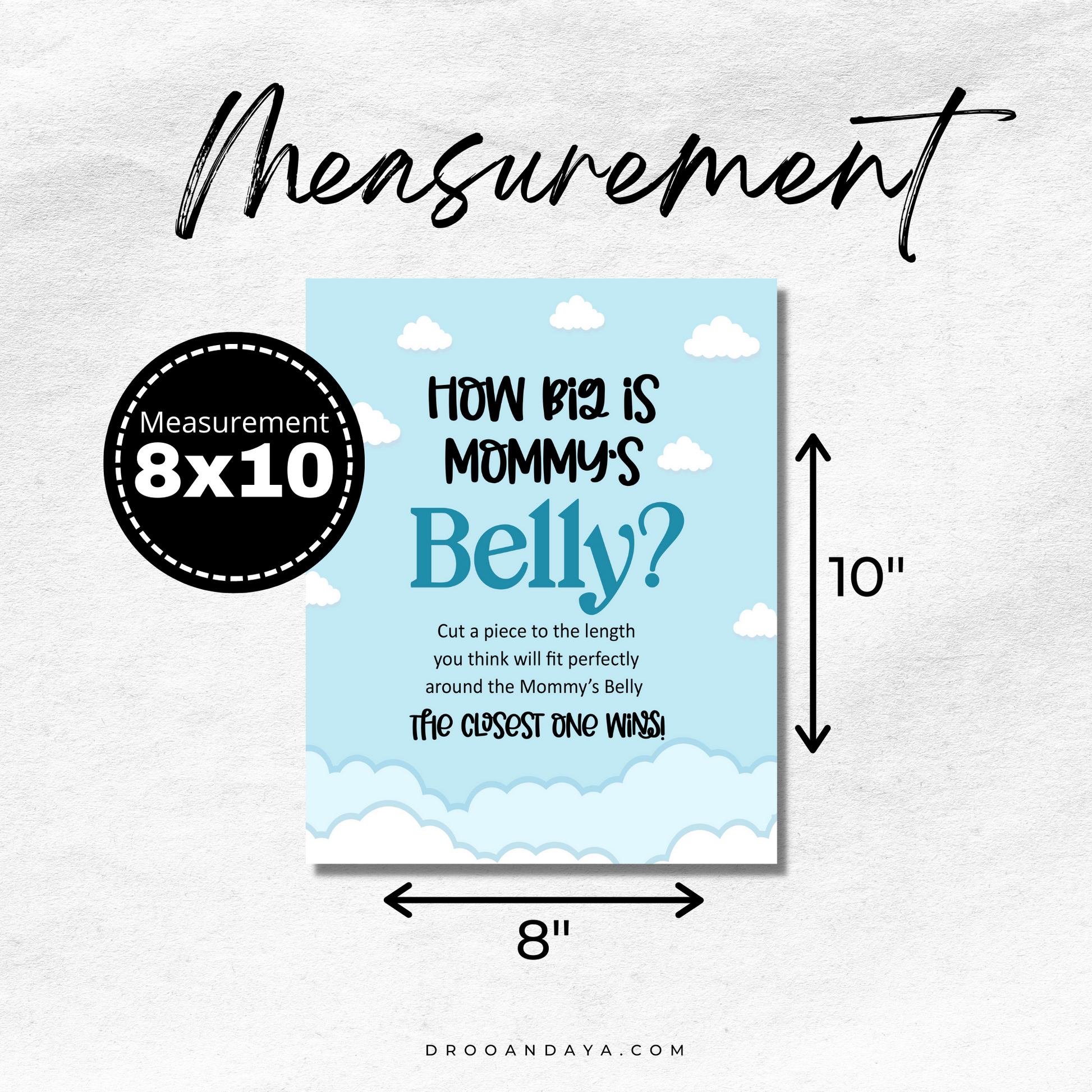 Printable How Big is Mommy's Belly Baby Shower Game Sign - Droo & Aya