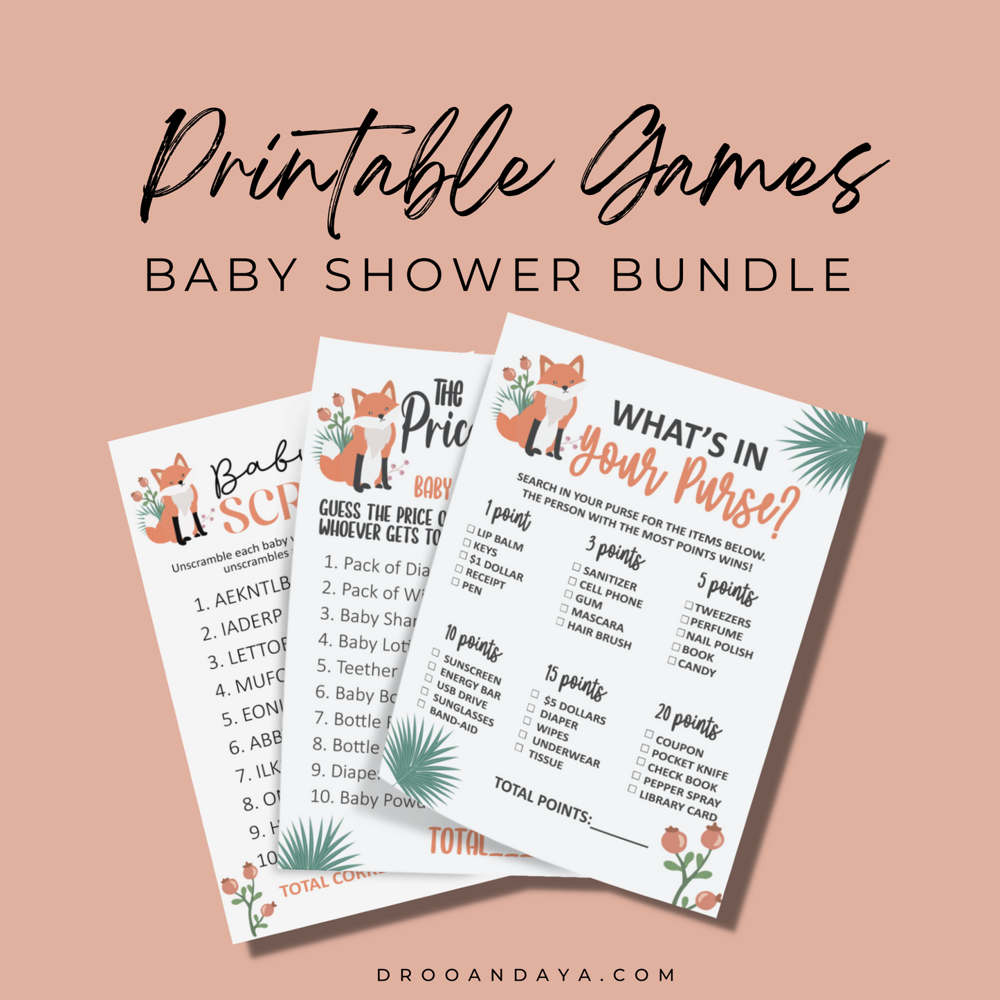 Woodland Animals Baby Shower Games Bundle
