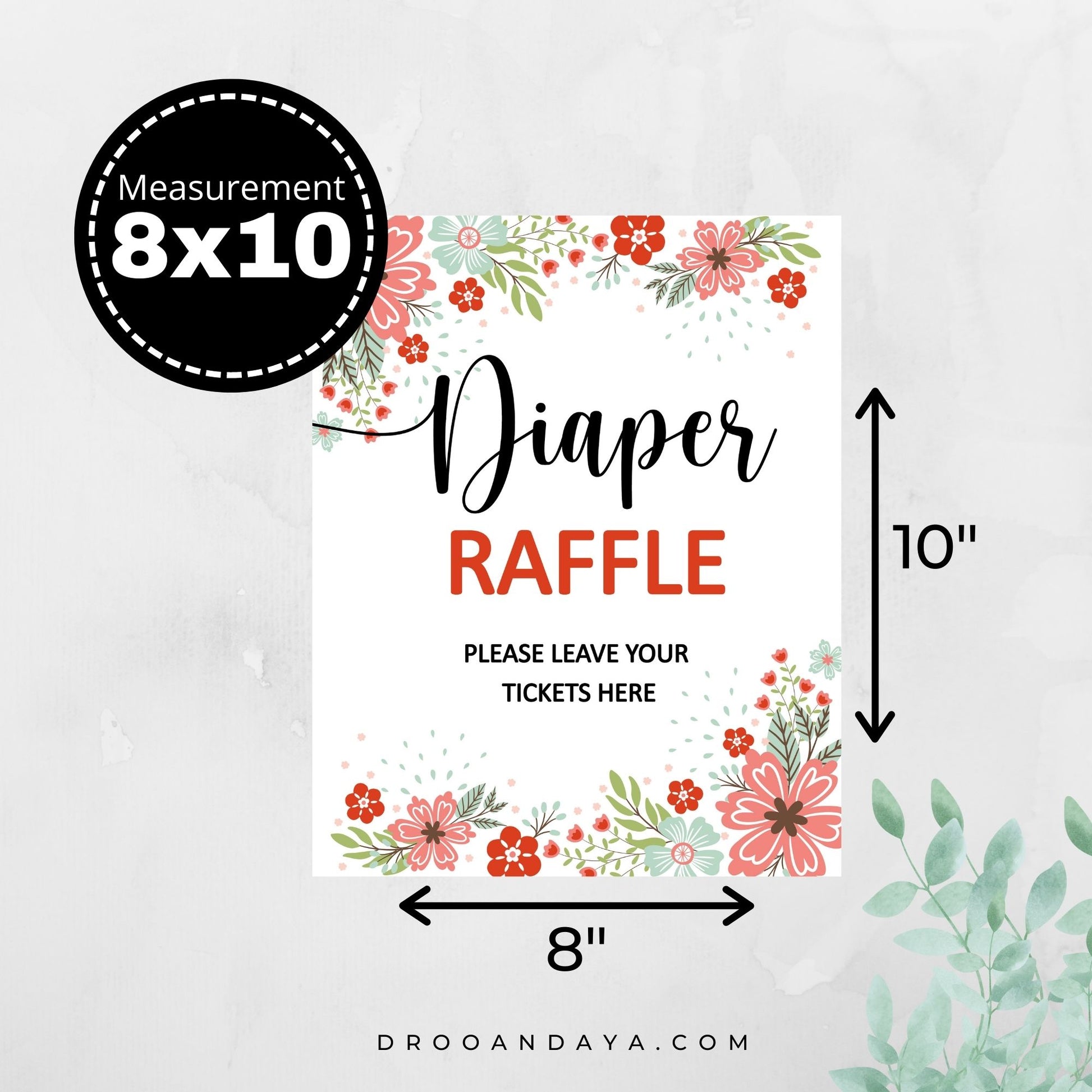 Diaper Raffle Sign Printable - Floral - Droo & Aya