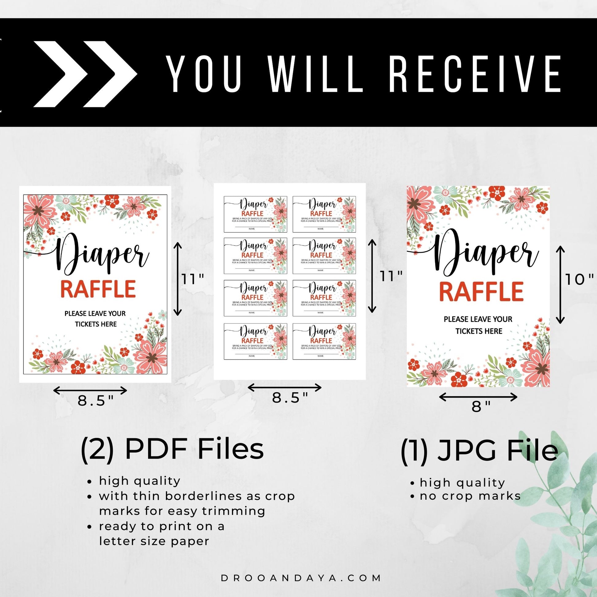 Diaper Raffle Sign Printable - Floral - Droo & Aya