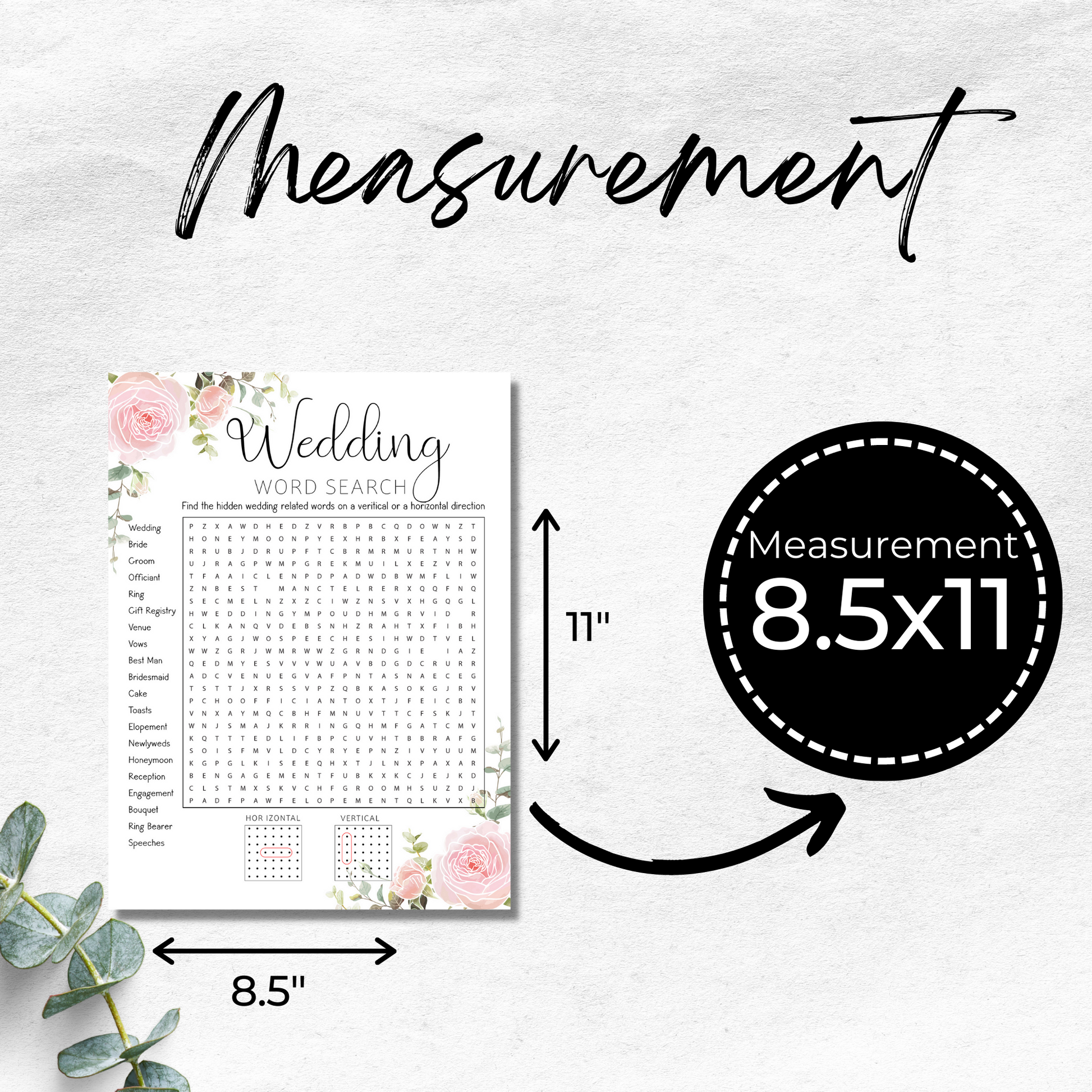 Wedding Word Search Horizontal and Vertical Only - Floral
