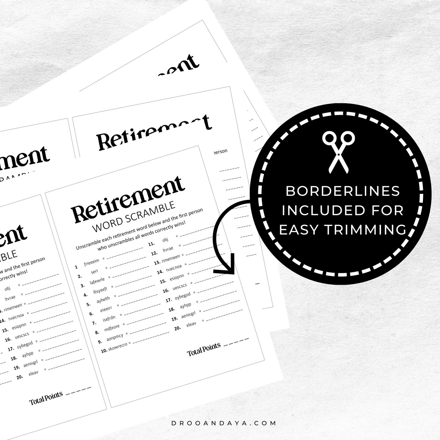 Printable Retirement Word Scramble Game - Droo & Aya