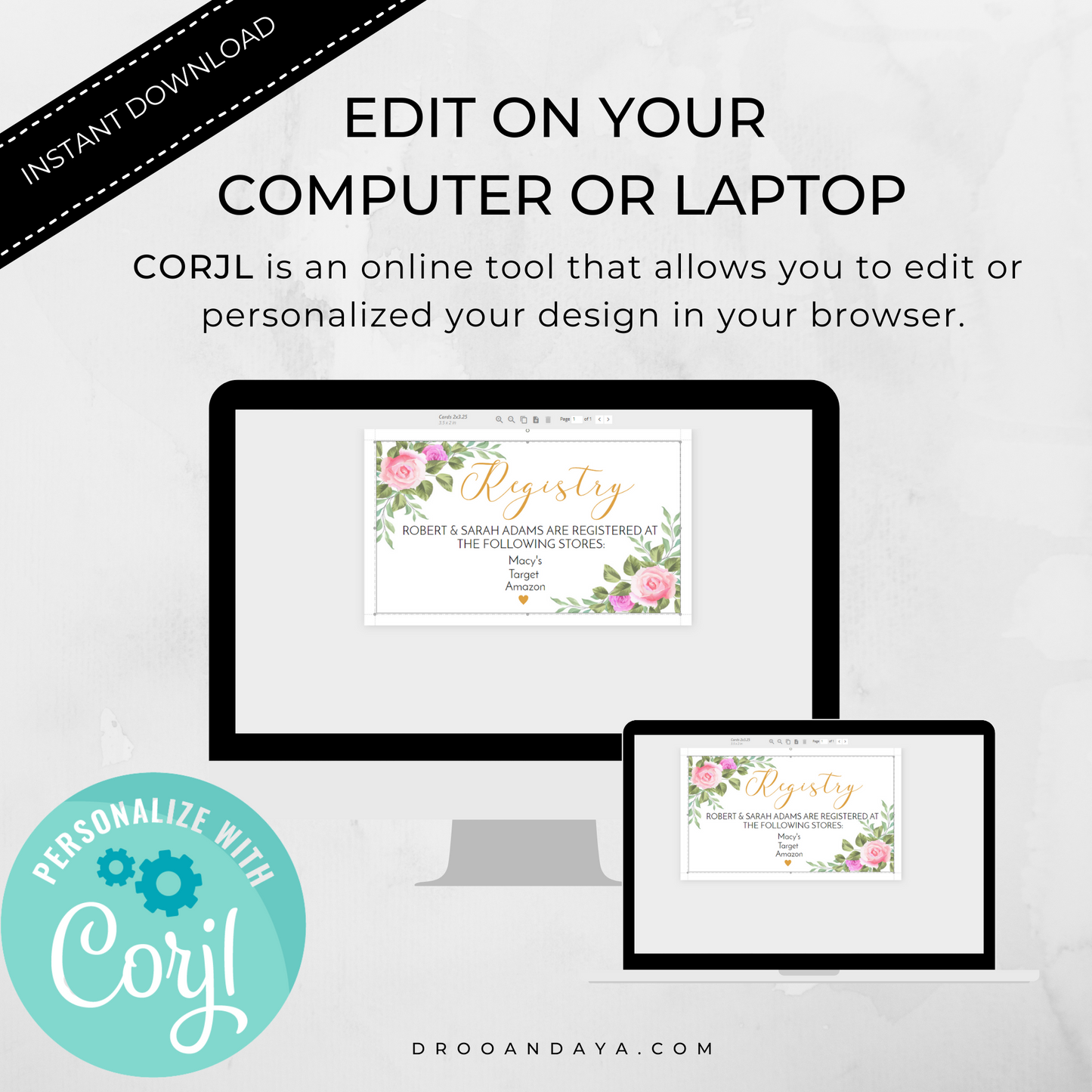 Gift Registry Template for a Bridal Shower - Floral - Droo & Aya
