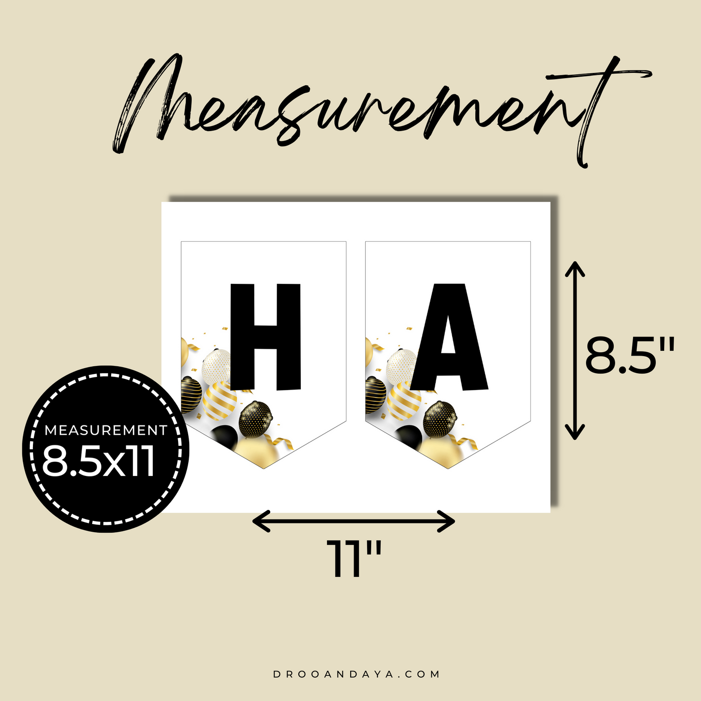 Happy Birthday Banner Printable PDF - Black and Gold Theme - Droo & Aya