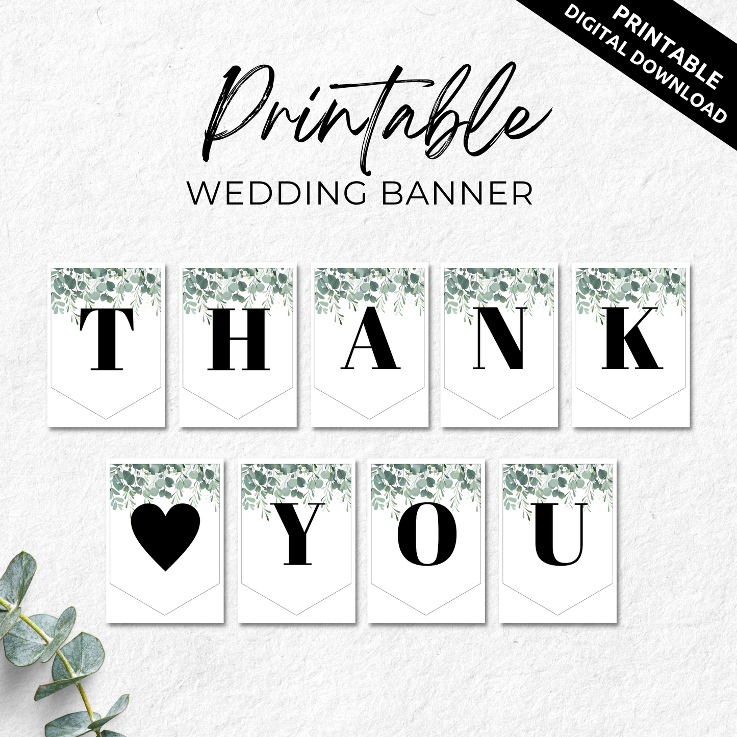 Thank you Banner Printable - Eucalyptus