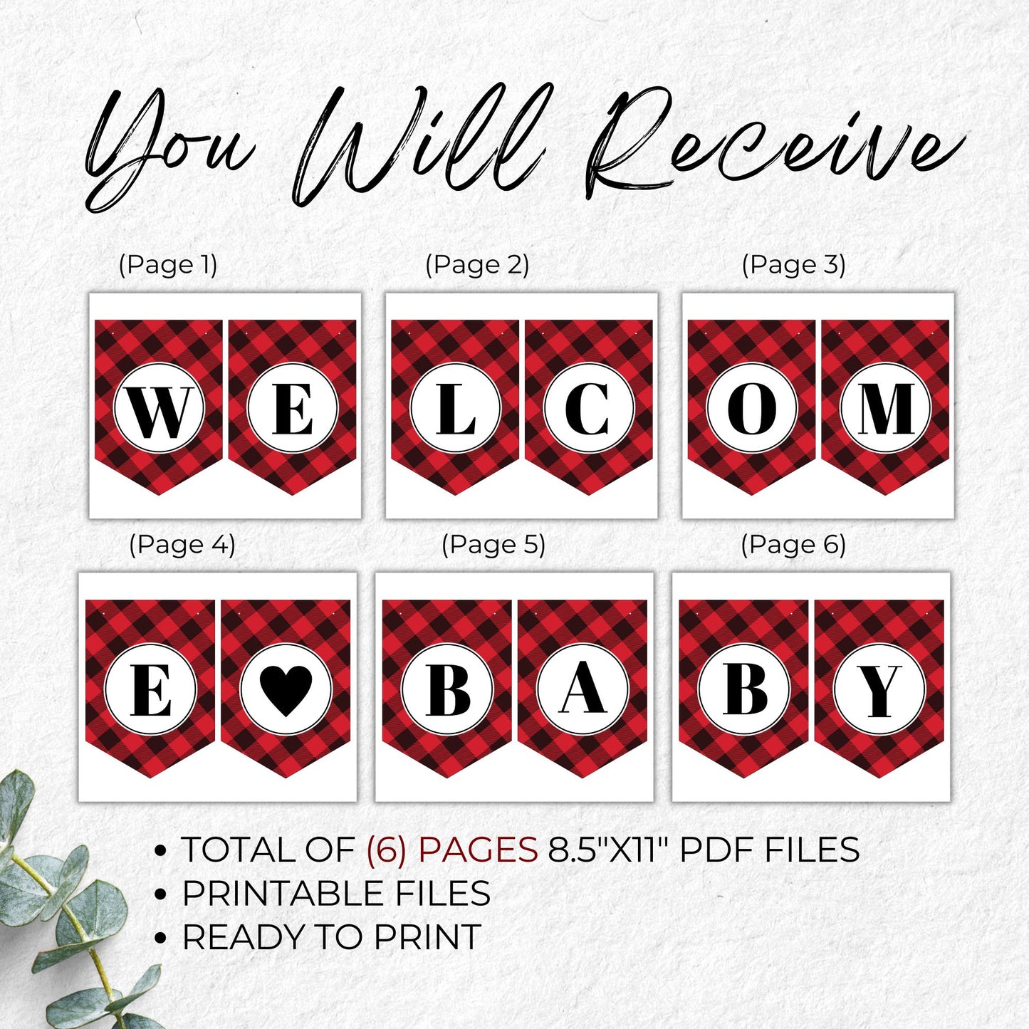 Buffalo Plaid Printable Welcome Baby Banner