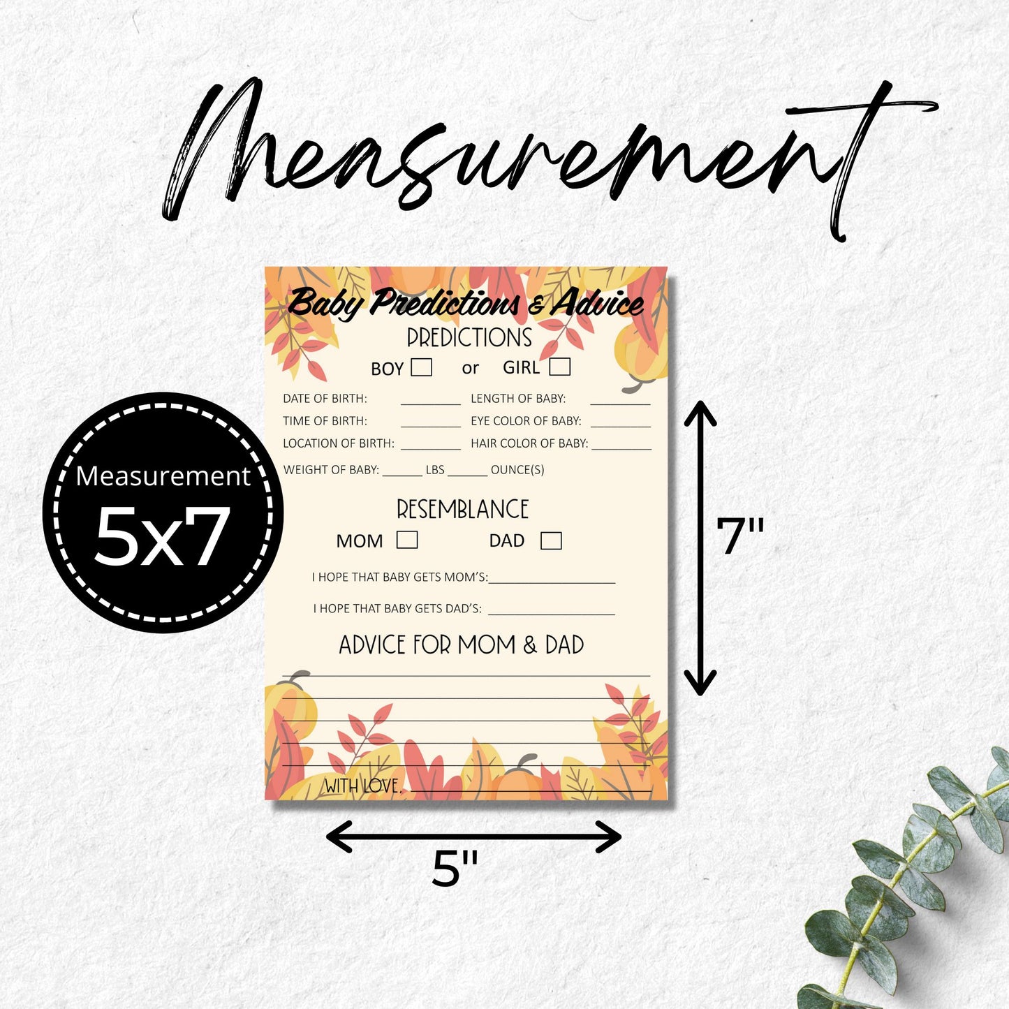 Fall Theme Baby Predictions and Advice Printable Cards