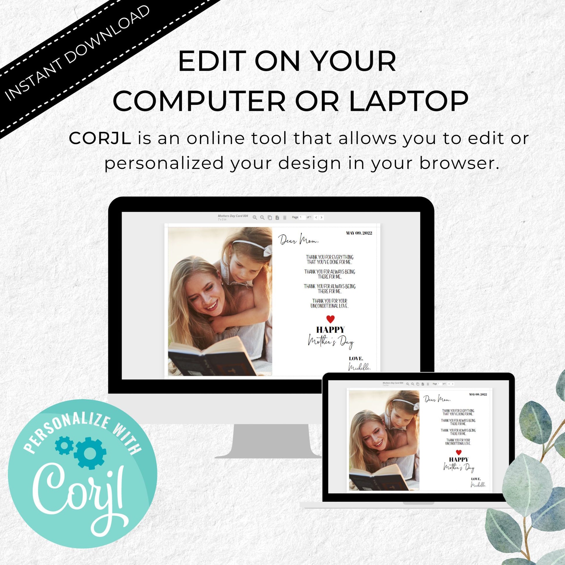 Mothers Day Flat Card Template Printable