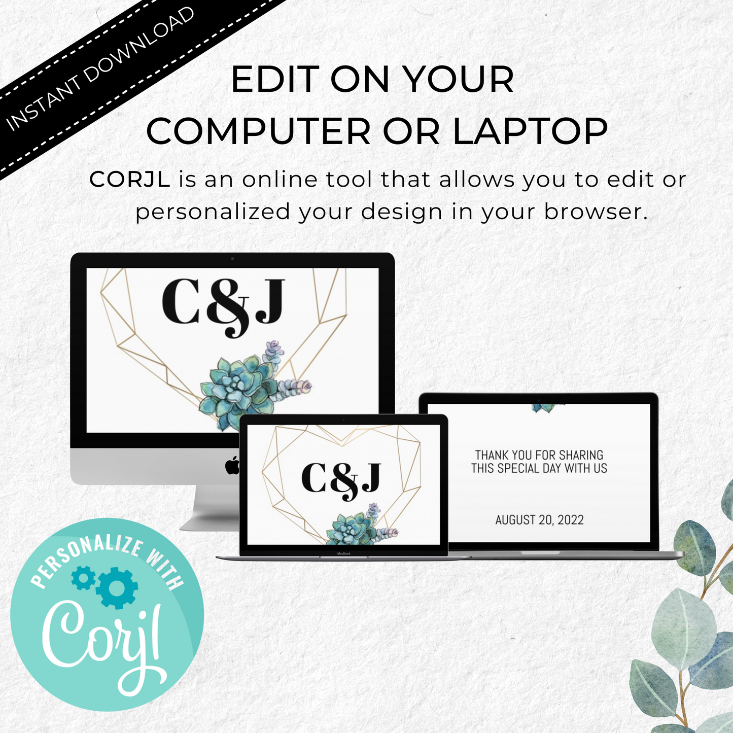 Succulent Wedding Favor Tag Template