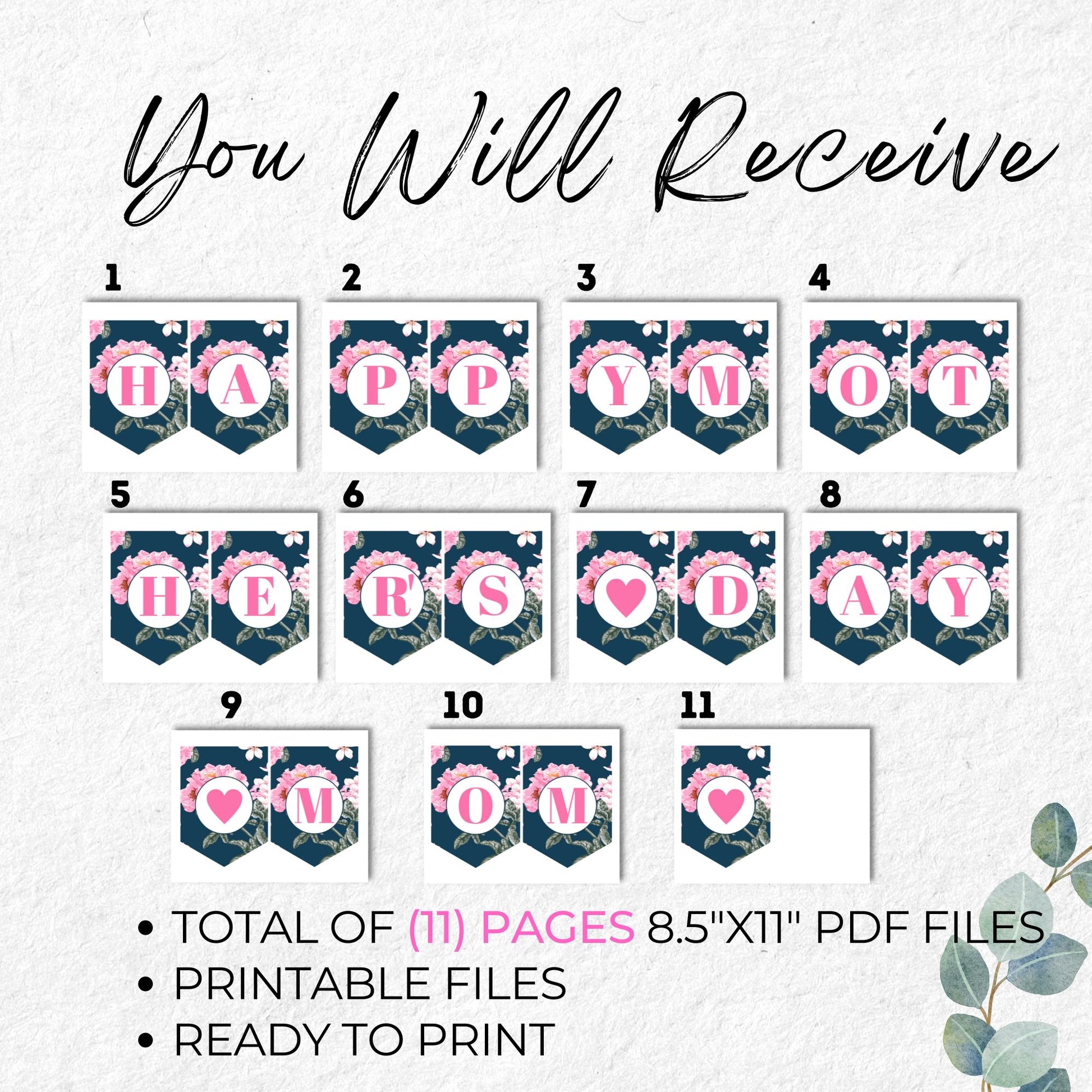 Happy Mother's Day Mom Banner Printable - Floral