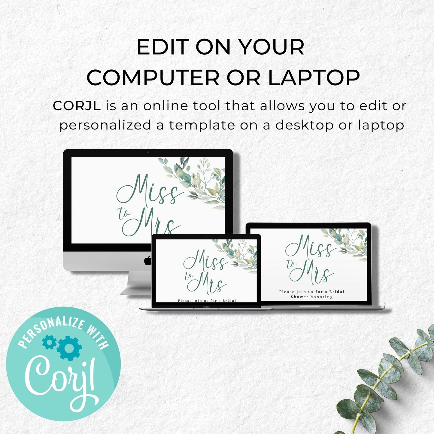 Miss to Mrs Invitation Template - Greenery