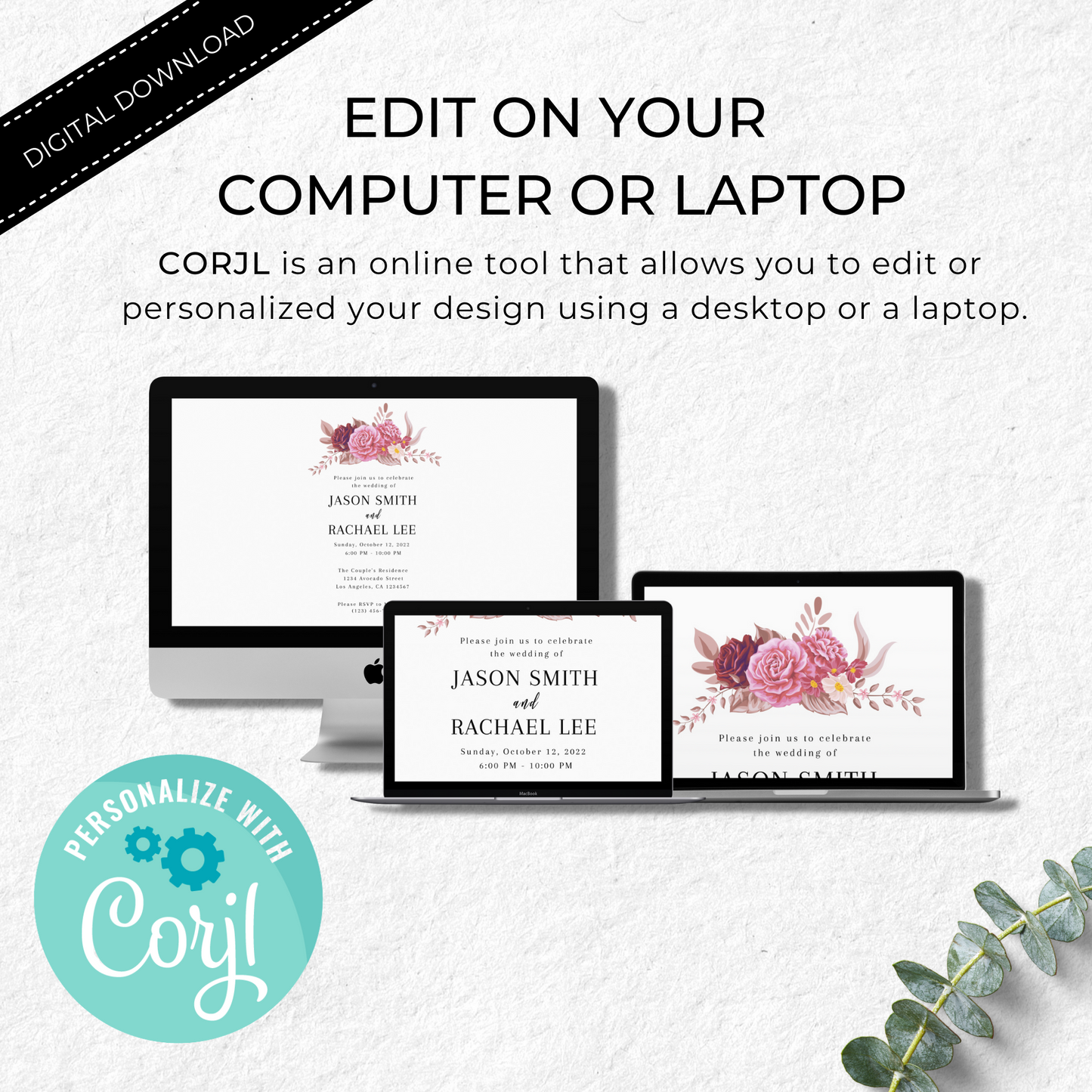 Wedding Invitation Template - Printable - Floral