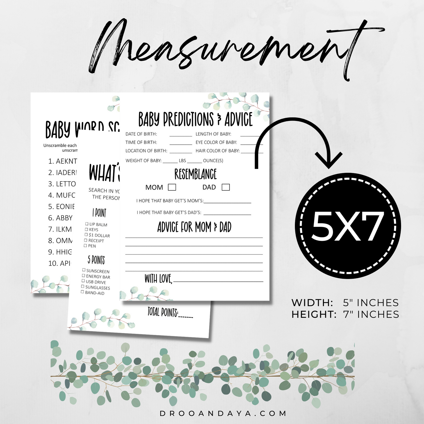 Baby Shower Printable Games Bundle Eucalyptus Theme - Droo & Aya