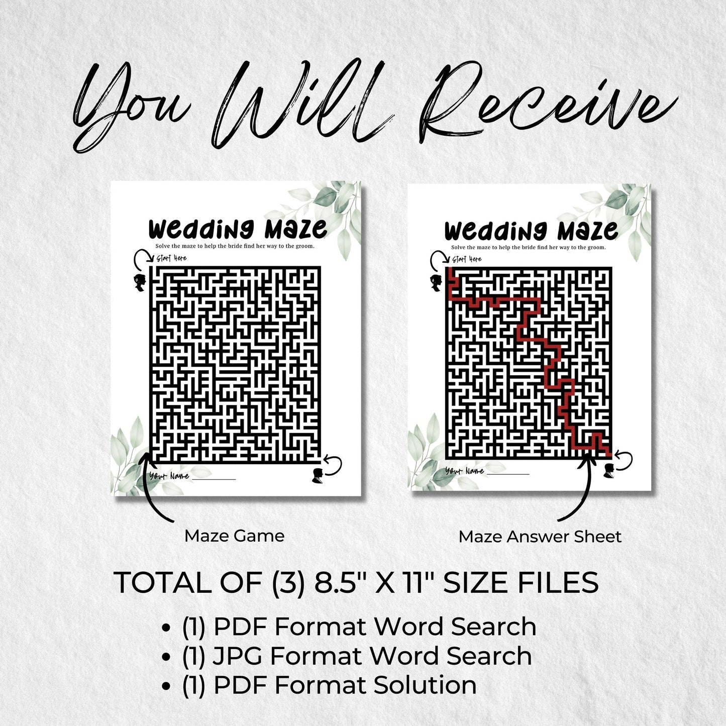 Greenery Wedding Maze Puzzle Printable