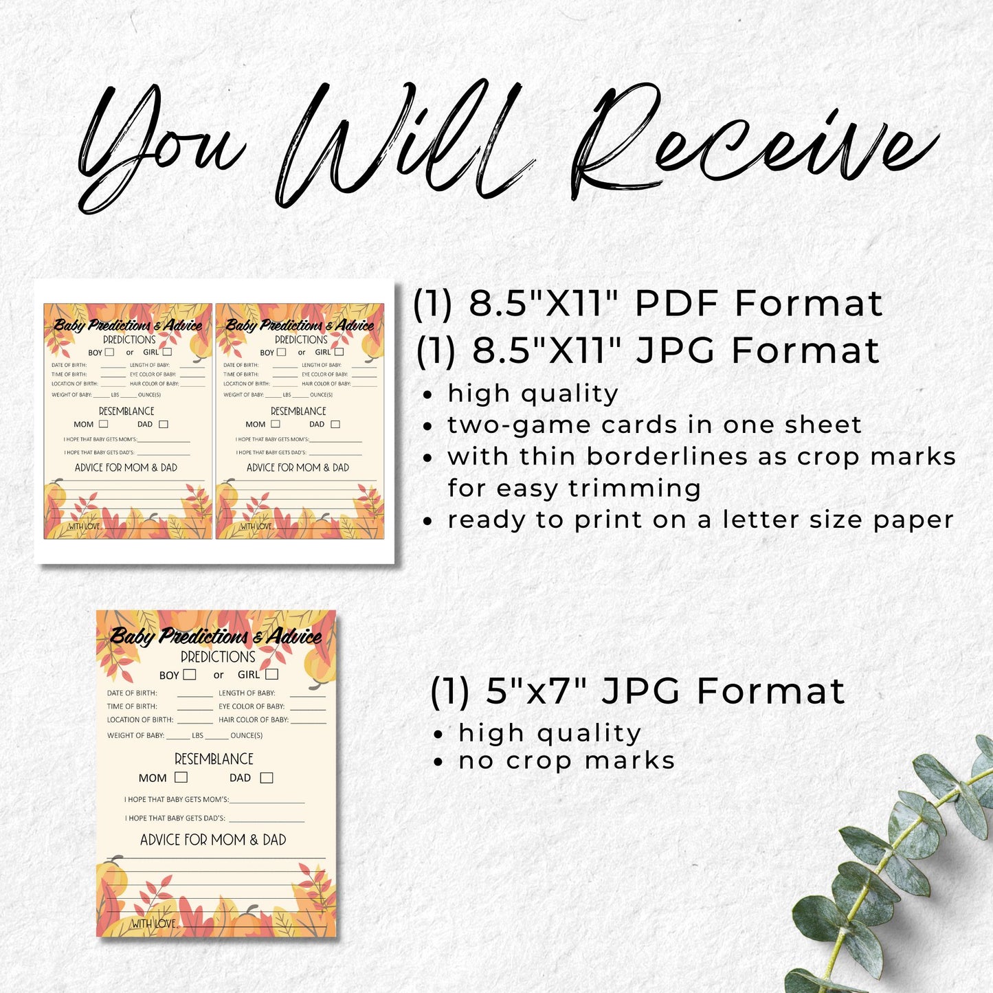 Fall Theme Baby Predictions and Advice Printable Cards