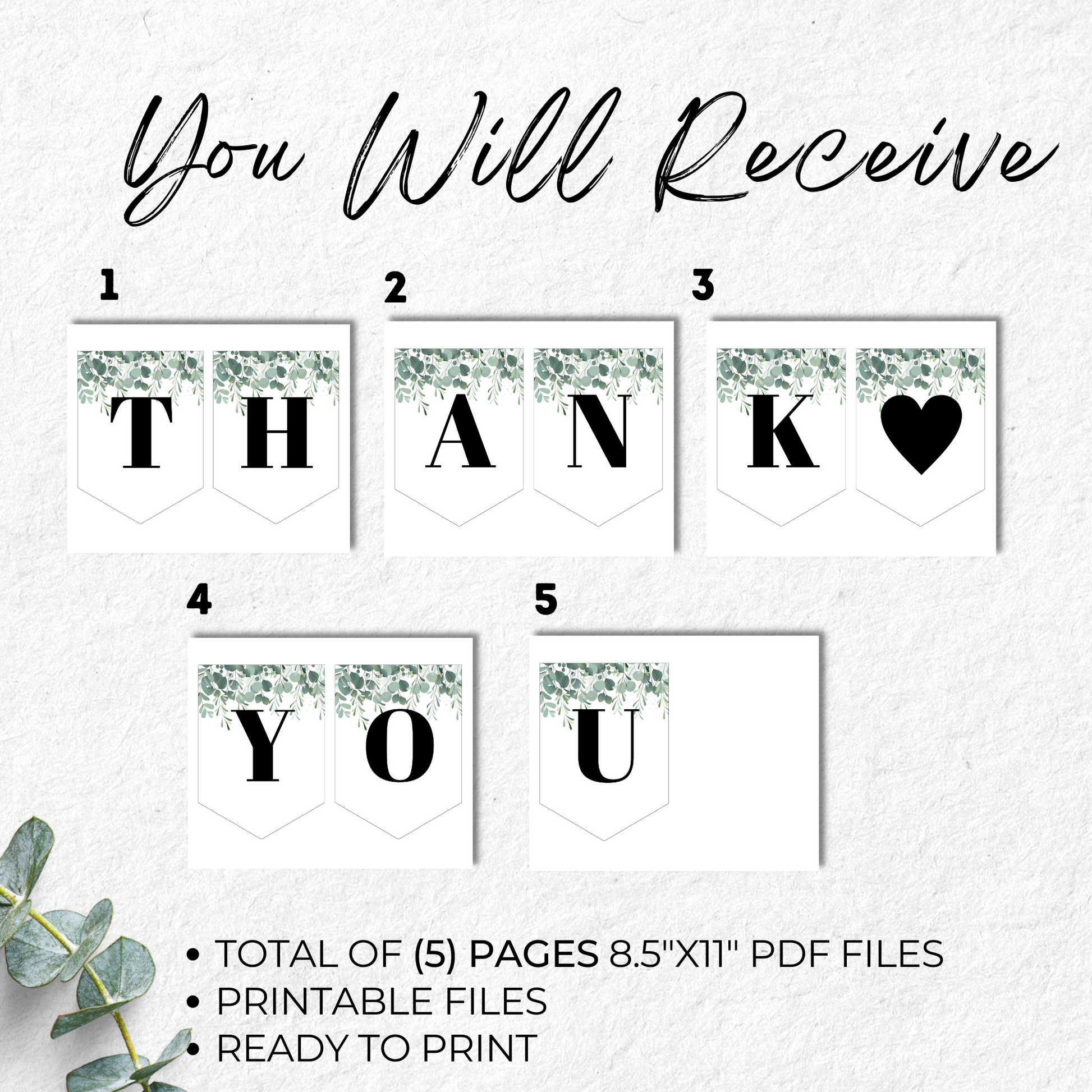 Thank you Banner Printable - Eucalyptus