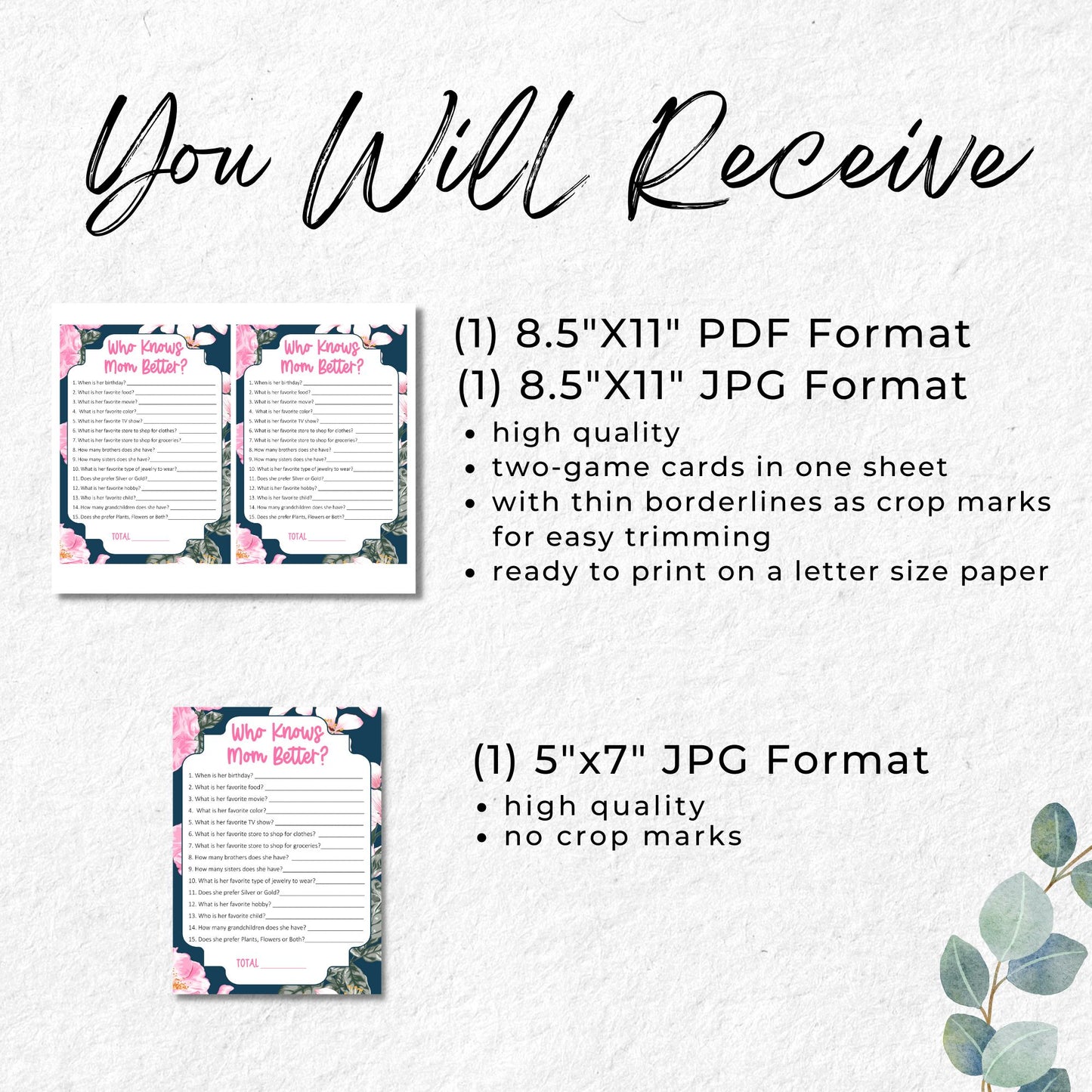 Who Knows Mom Better, Mothers Day Game Printable - Floral