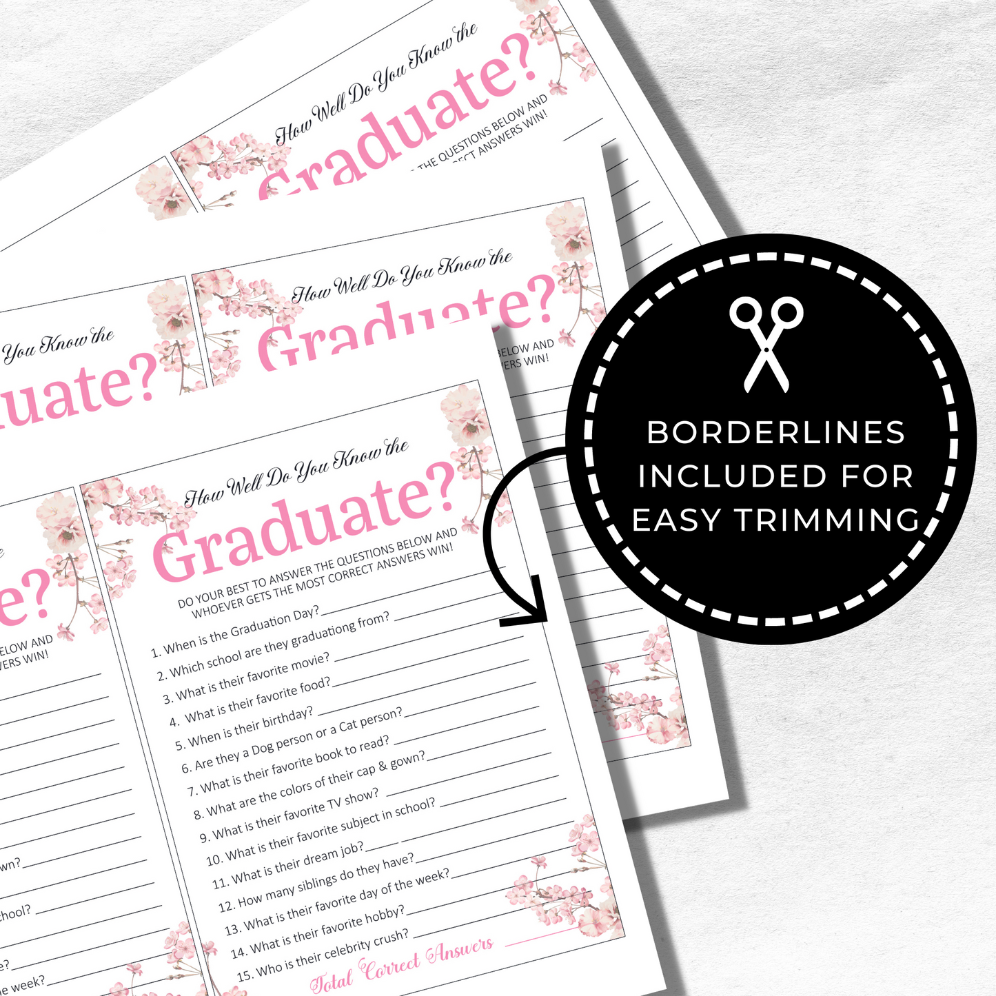 Class of 2022 Graduation Party Game Printable - How Well Do You Know the Graduate - Pink Floral