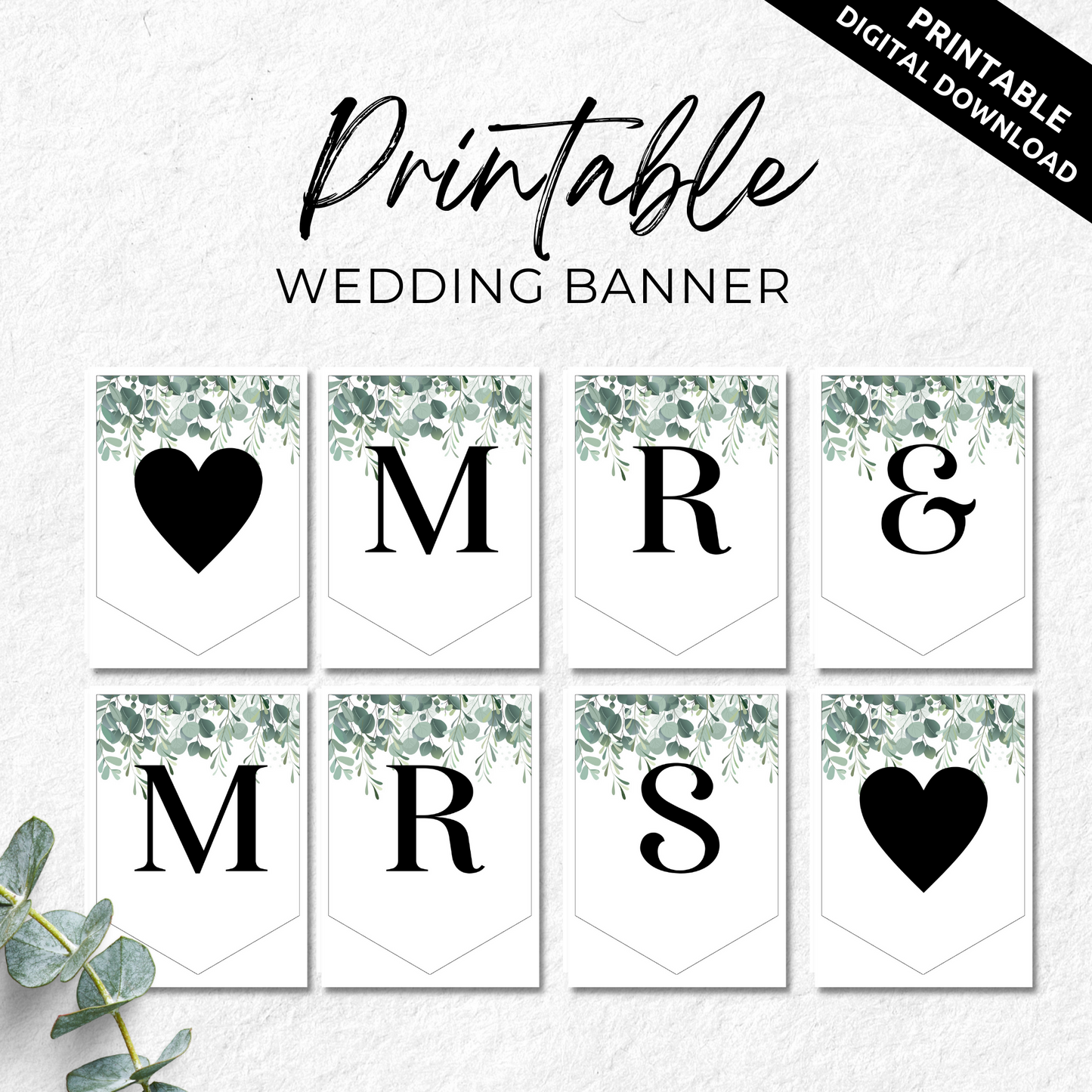 Mr and Mrs Wedding Burlap Eucalyptus - PDF Printable
