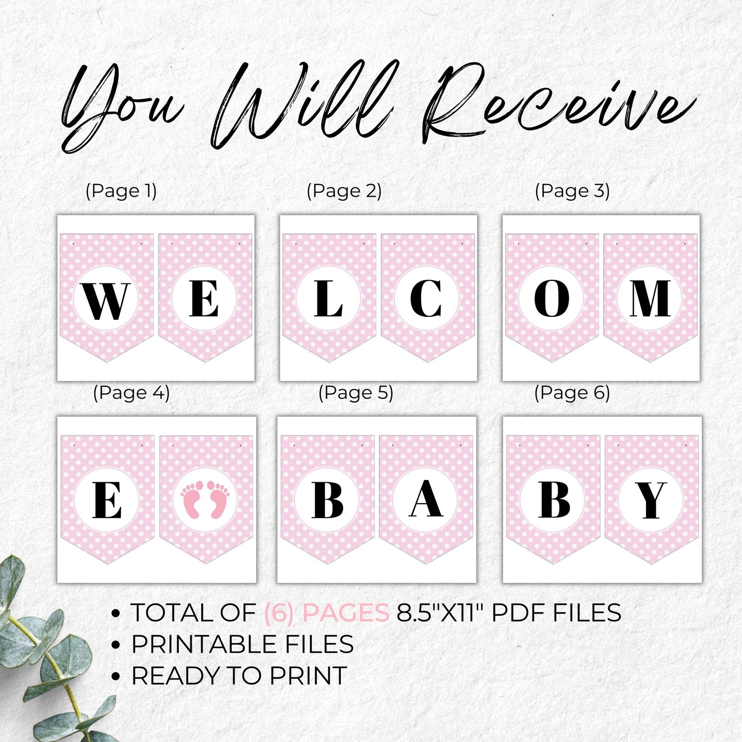 Pink Polka Dots Printable Welcome Baby Banner