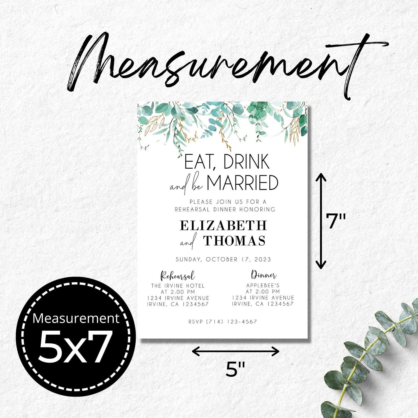Rehearsal Dinner Template Invitation 5x7 - Greenery