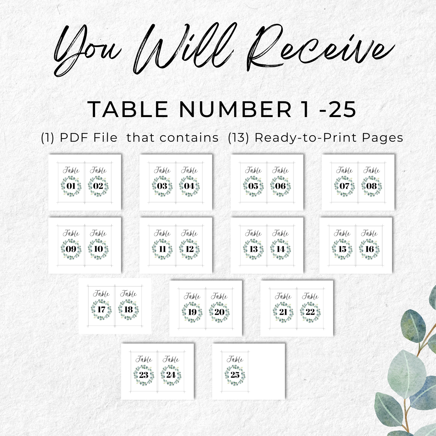 Table Numbers 1-25 Printable