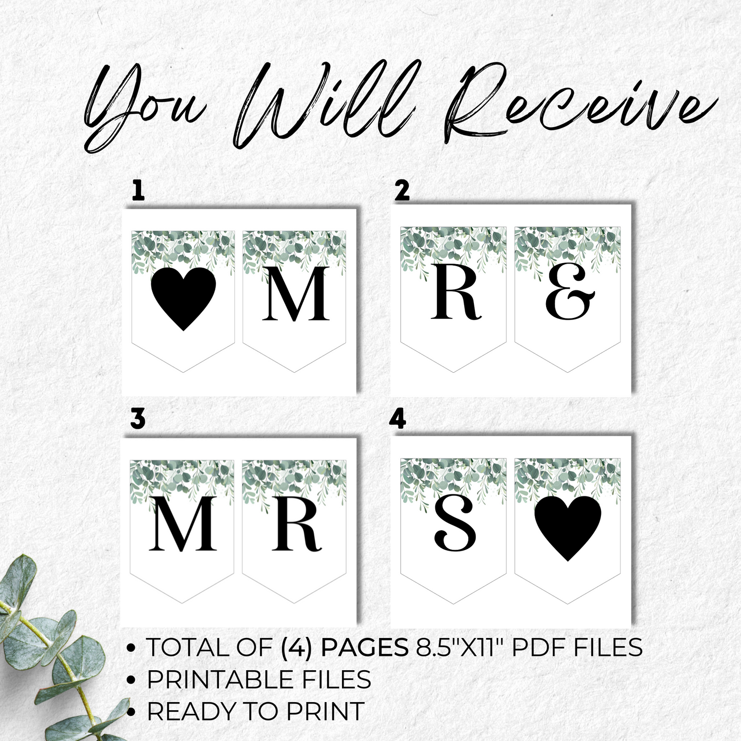 Mr and Mrs Wedding Burlap Eucalyptus - PDF Printable