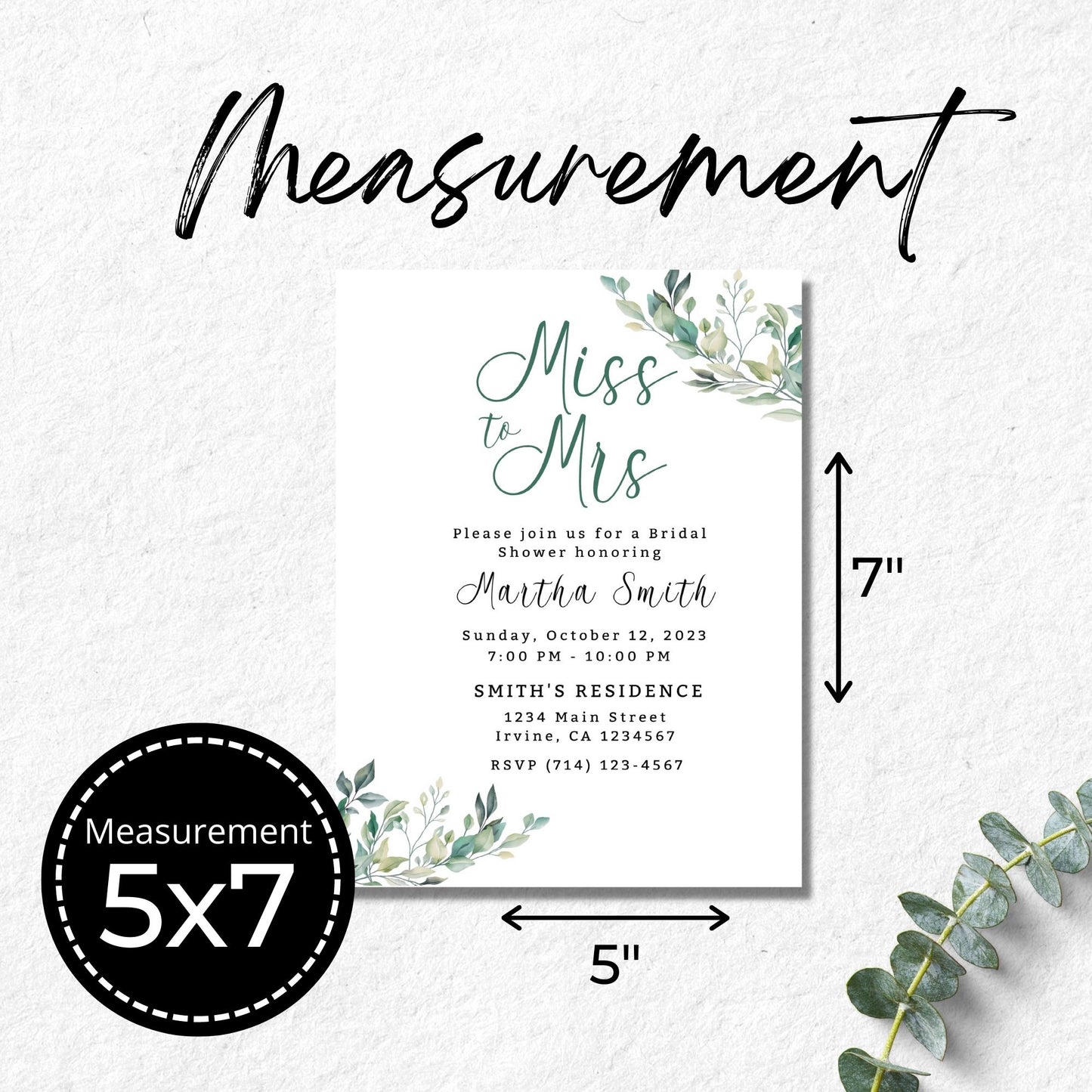 Miss to Mrs Invitation Template - Greenery