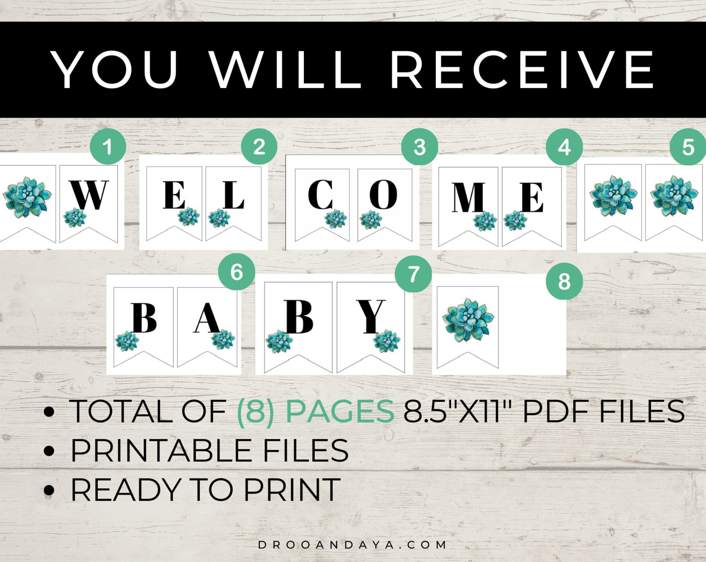 Succulent Welcome Baby Printable Baby Shower Banner