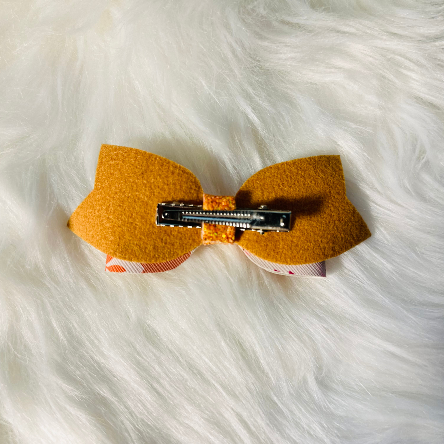 Fall Theme Pattern Handmade Faux Leather Hairbow