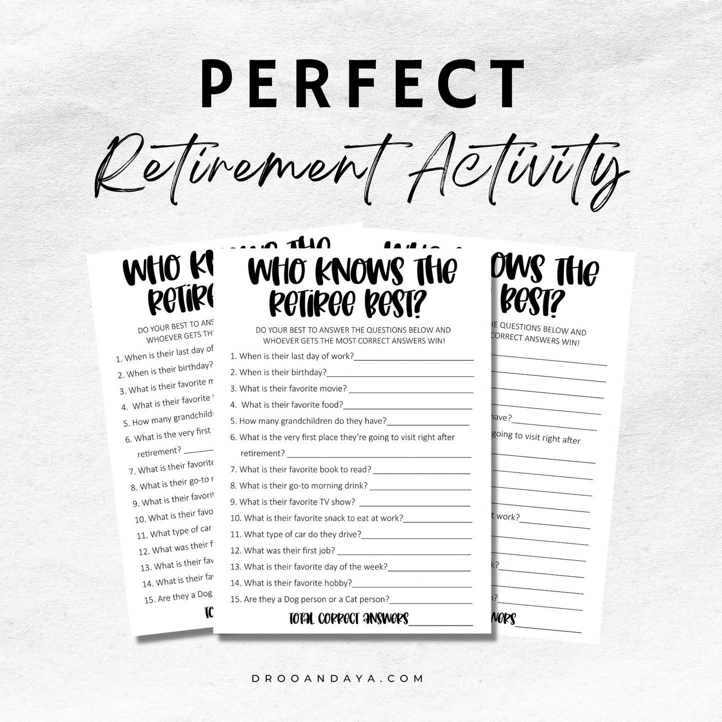 Who Knows the Retiree Best Retirement Party Game Printable - Droo & Aya