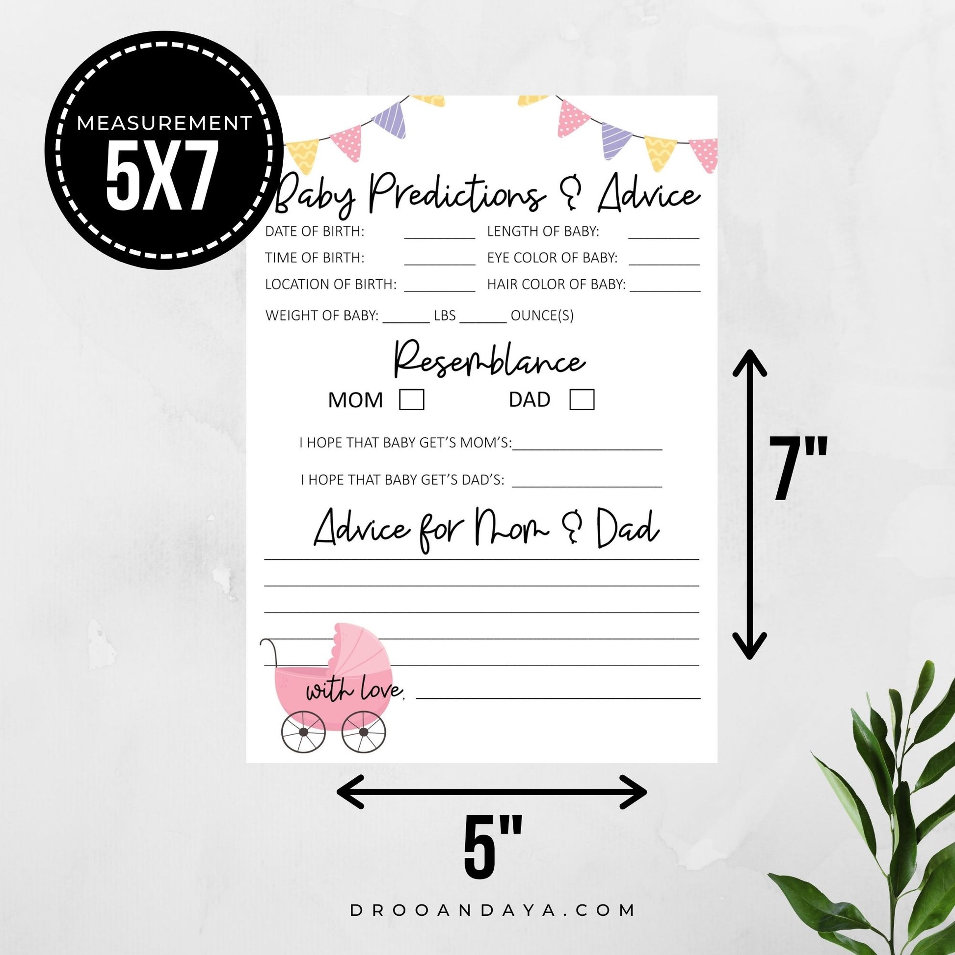 Baby Predictions and Advice Printable - Pink - Droo & Aya