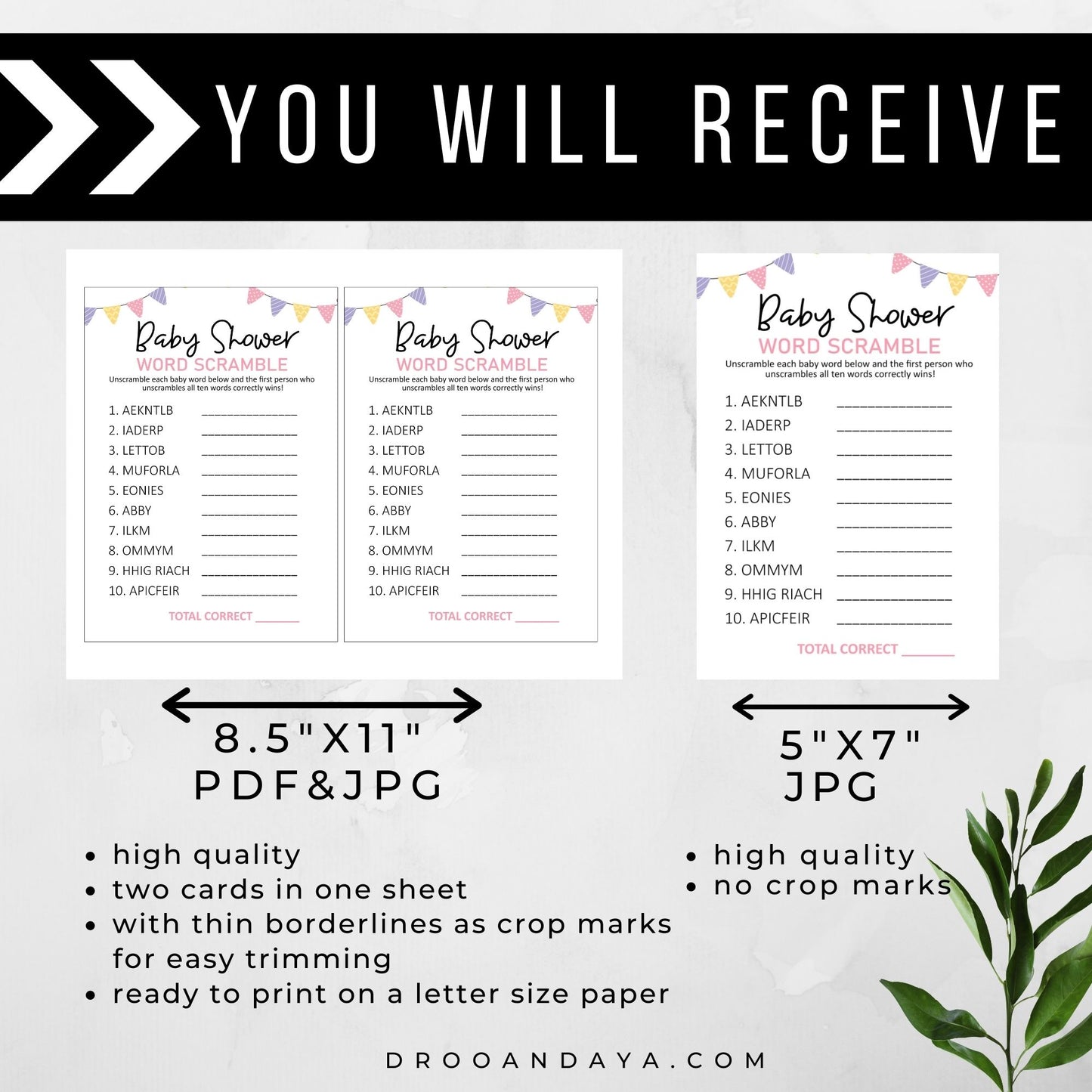 Scramble Baby Shower Game Printable - Pastel Color Theme - Droo & Aya
